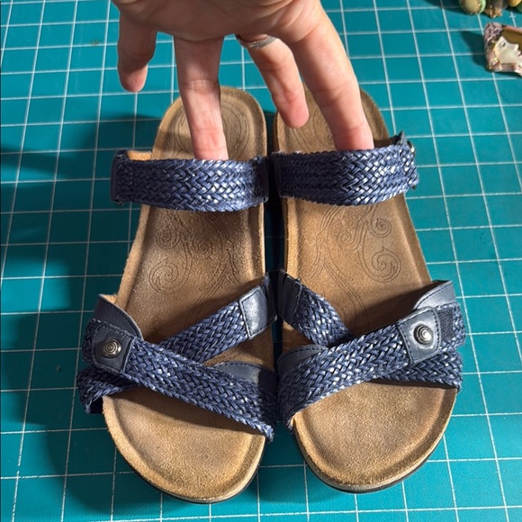 Taos Footwear Shoes - Täōs Blue Leather & Cork Support Sandals Adjustable Straps Comfort Style Size 9